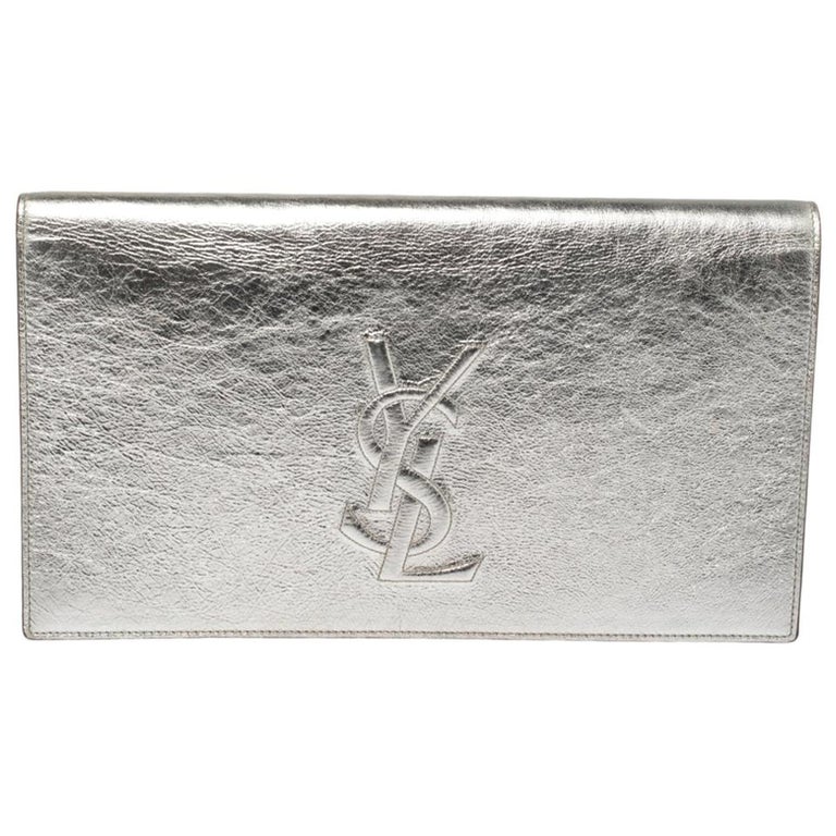 Belle de jour patent leather clutch bag Yves Saint Laurent Grey in
