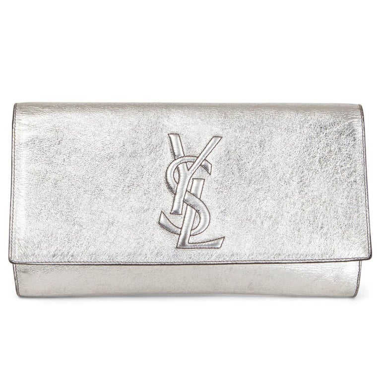 YVES SAINT LAURENT metallic silver leather BELLE DE JOUR LARGE Clutch Bag  at 1stDibs | ysl silver clutch, silver ysl clutch, silver leather clutch