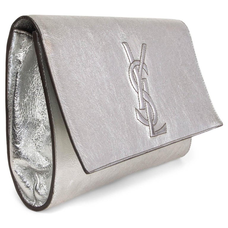 YSL Saint Laurent LOU Metallic Silver Quilted Belt Bag - Boca Pawn
