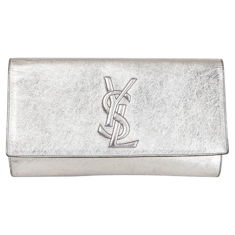 YVES SAINT LAURENT metallic silver leather BELLE DE JOUR LARGE Clutch Bag