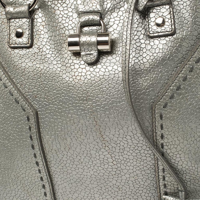 Yves Saint Laurent Metallic Silver Textured Leather Muse Bag at 1stDibs