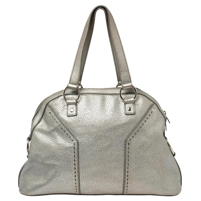 Yves Saint Laurent Metallic Silver Textured Leather Muse Bag at 1stDibs