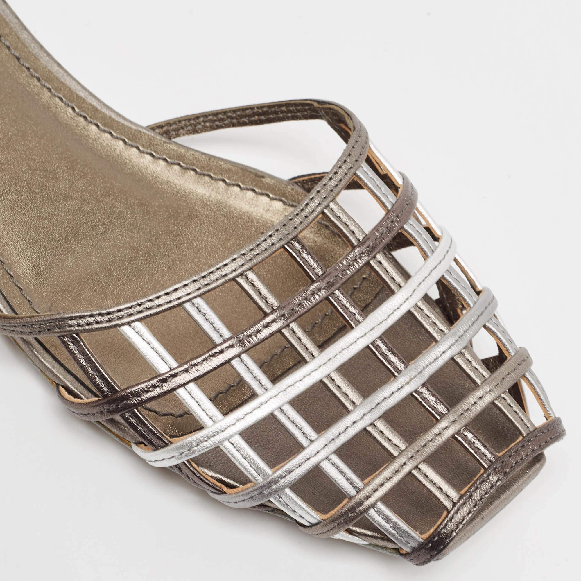 Yves Saint Laurent Metallic Tricolor Leather Caged Ankle Strap Flats Size 40 2