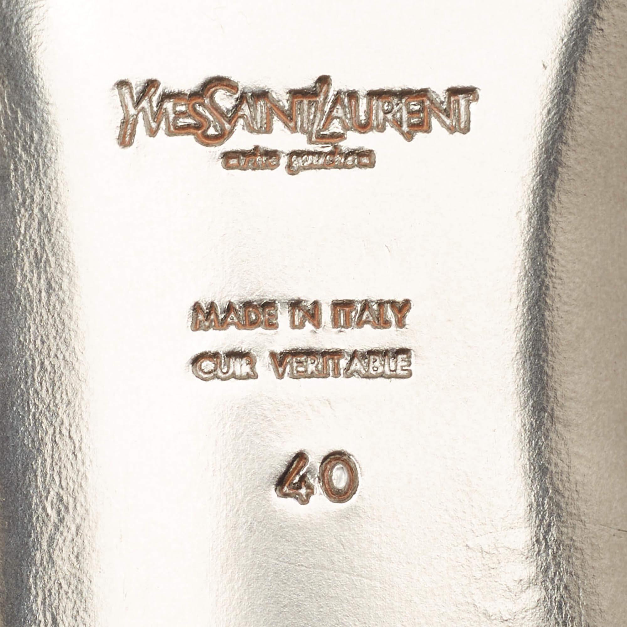 Yves Saint Laurent Metallic Tricolor Leather Caged Ankle Strap Flats Size 40 3