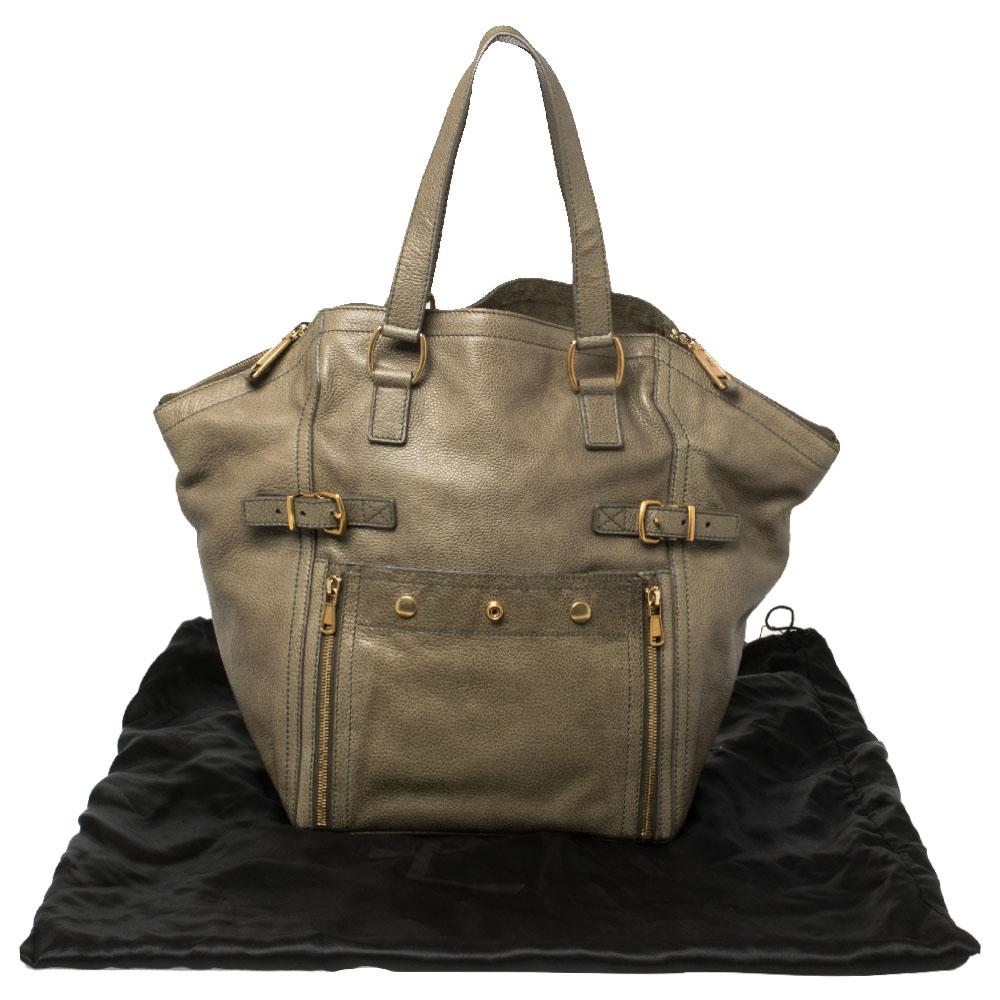 Yves Saint Laurent Military Green Leather Large Downtown Tote 6