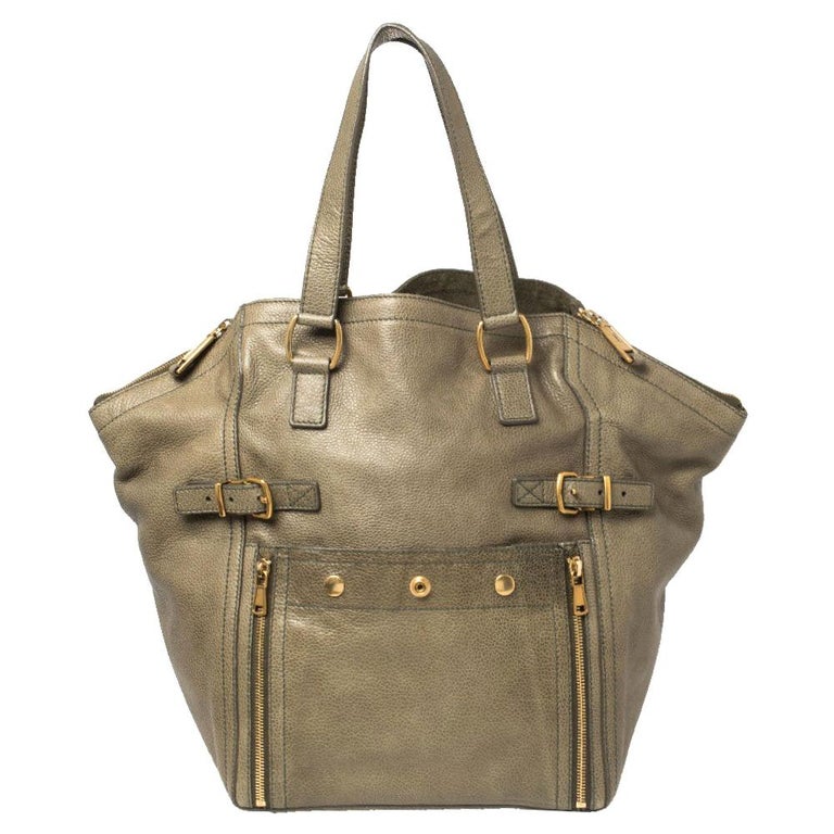 Yves Saint Laurent Military Green Leather Large Downtown Tote at 1stDibs