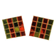 Yves Saint Laurent Mirror Tile Ear Clips