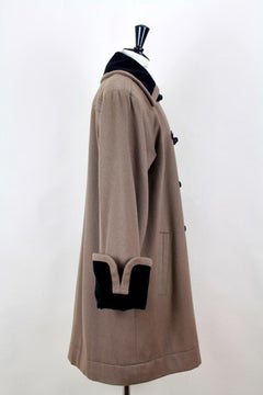 Yves Saint Laurent YSL Mocha Brown Wool & Black Velvet Coat, early 1980s