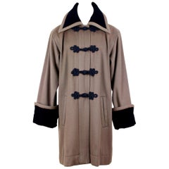 Yves Saint Laurent YSL Mocha Brown Wool & Black Velvet Coat, early 1980s