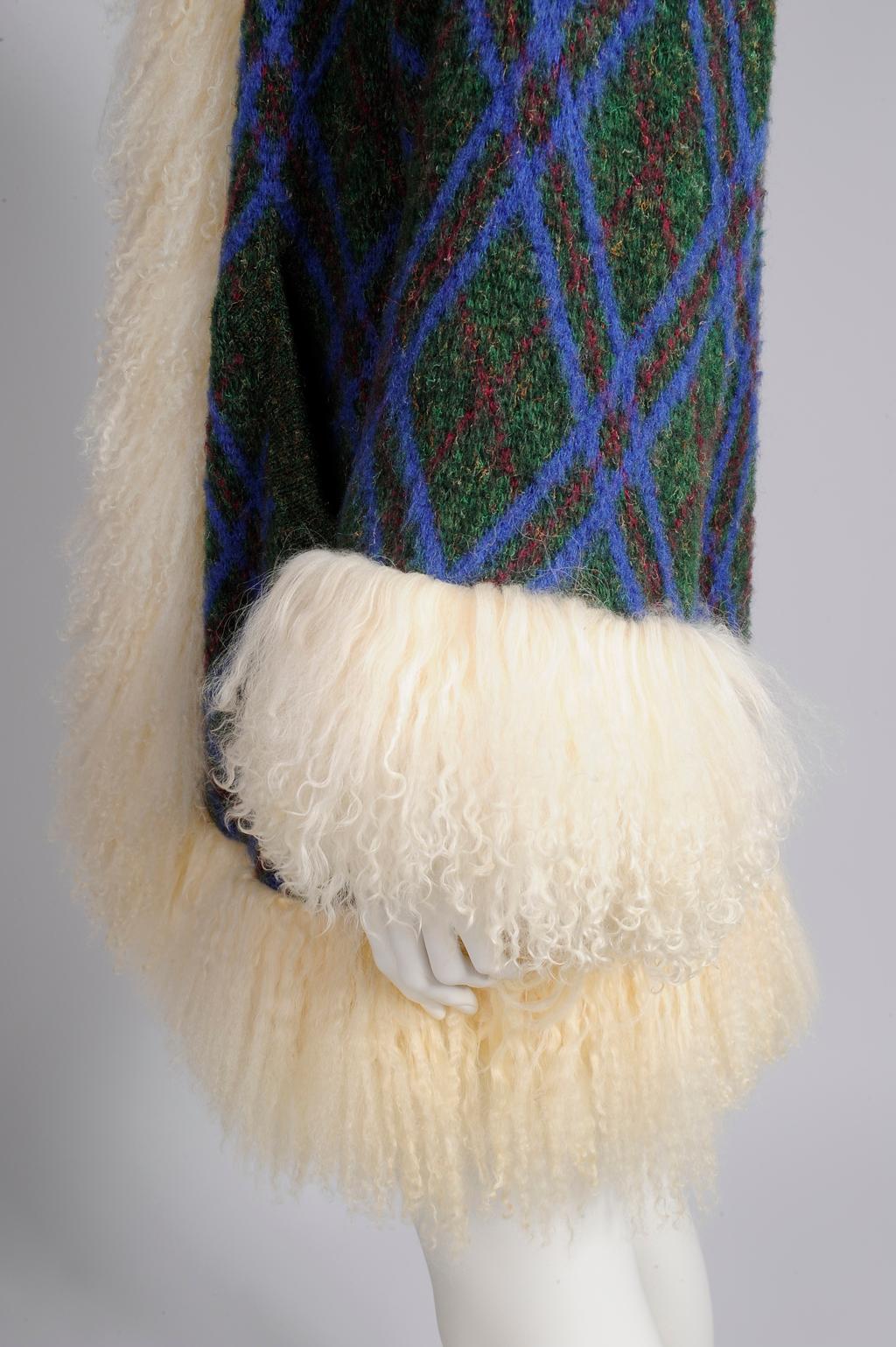Yves Saint Laurent Mongolian Sheep Fur-Trimmed Knit Cardigan Coat 2