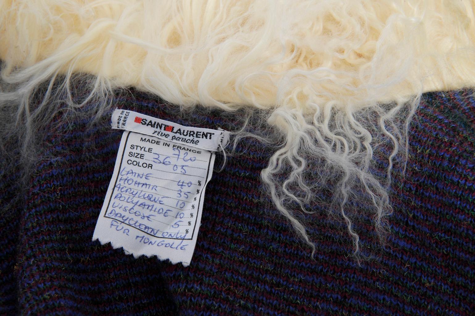 Yves Saint Laurent Mongolian Sheep Fur-Trimmed Knit Cardigan Coat 3