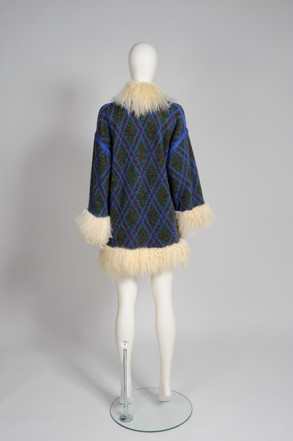 Women's Yves Saint Laurent Mongolian Sheep Fur-Trimmed Knit Cardigan Coat
