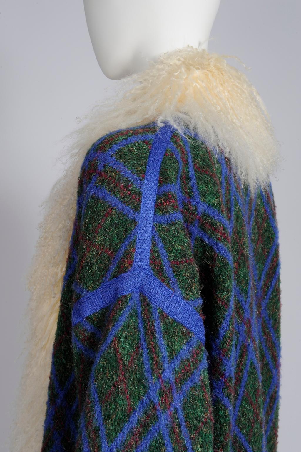 Yves Saint Laurent Mongolian Sheep Fur-Trimmed Knit Cardigan Coat 1