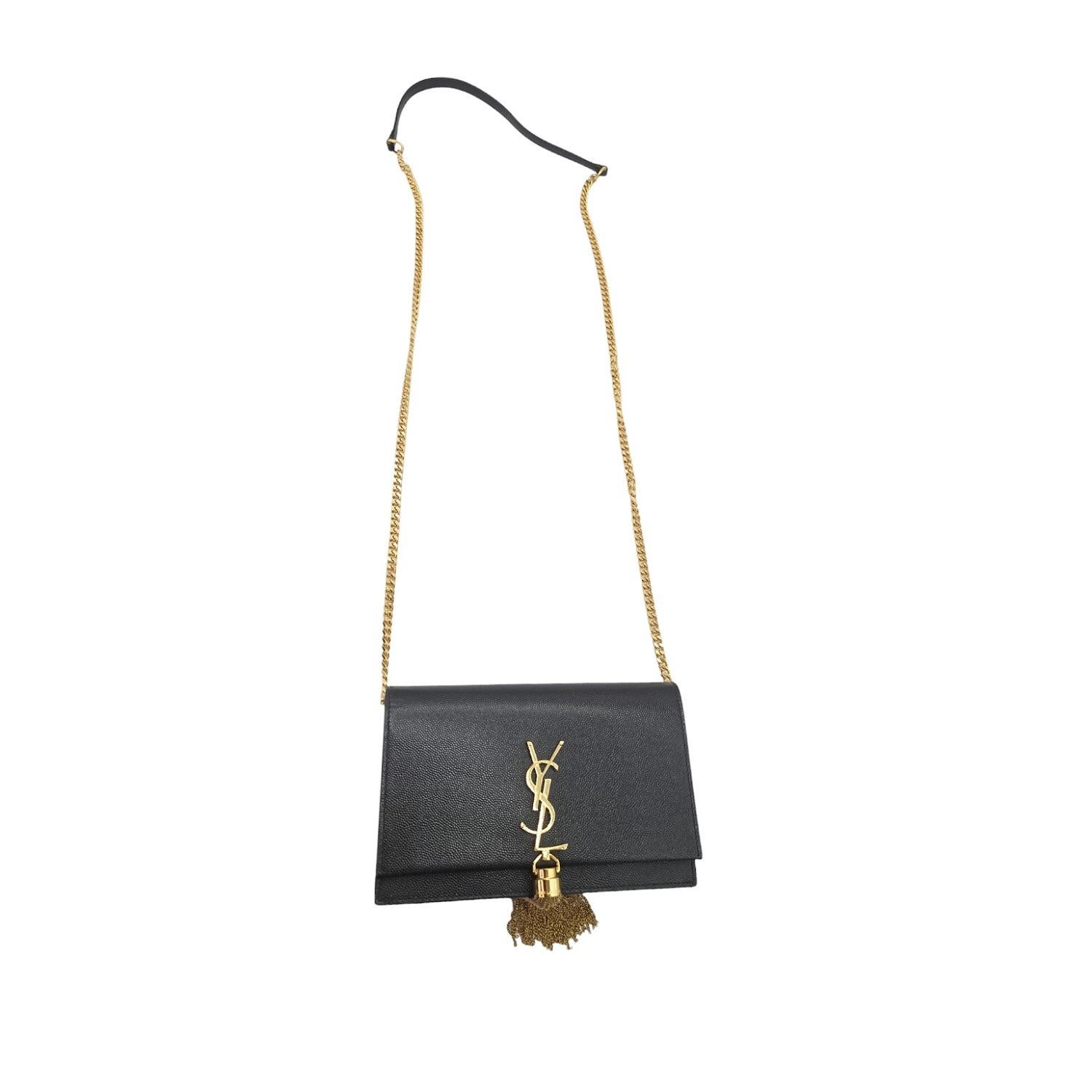 Nero Yves Saint Laurent Portafoglio con nappe Kate Monogram e catena in vendita
