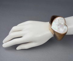 YVES SAINT LAURENT Mother of Pearl Heart Vermeil Sterling Silver Cuff Bracelet