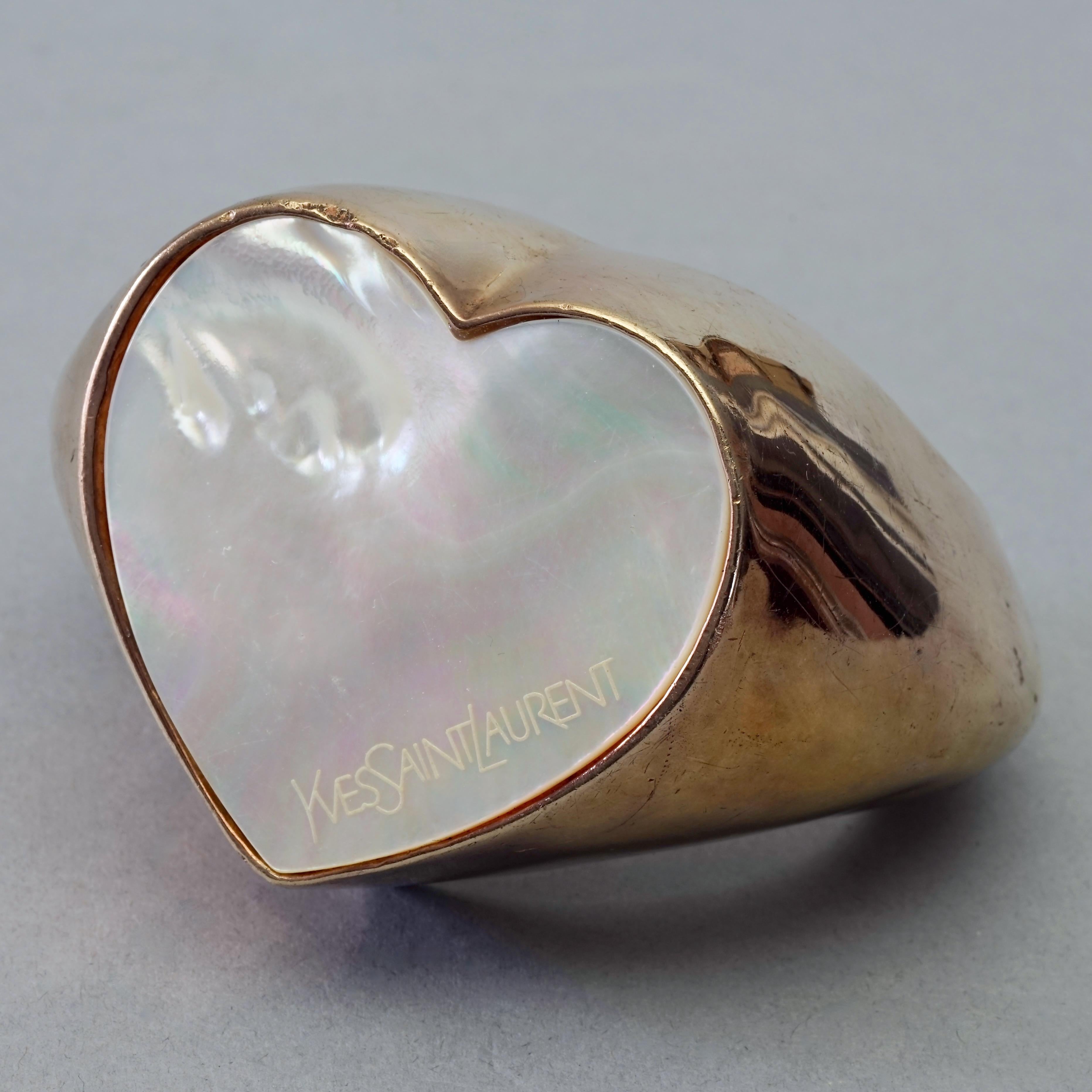 YVES SAINT LAURENT Mother of Pearl Heart Vermeil Sterling Silver Cuff Bracelet For Sale 2