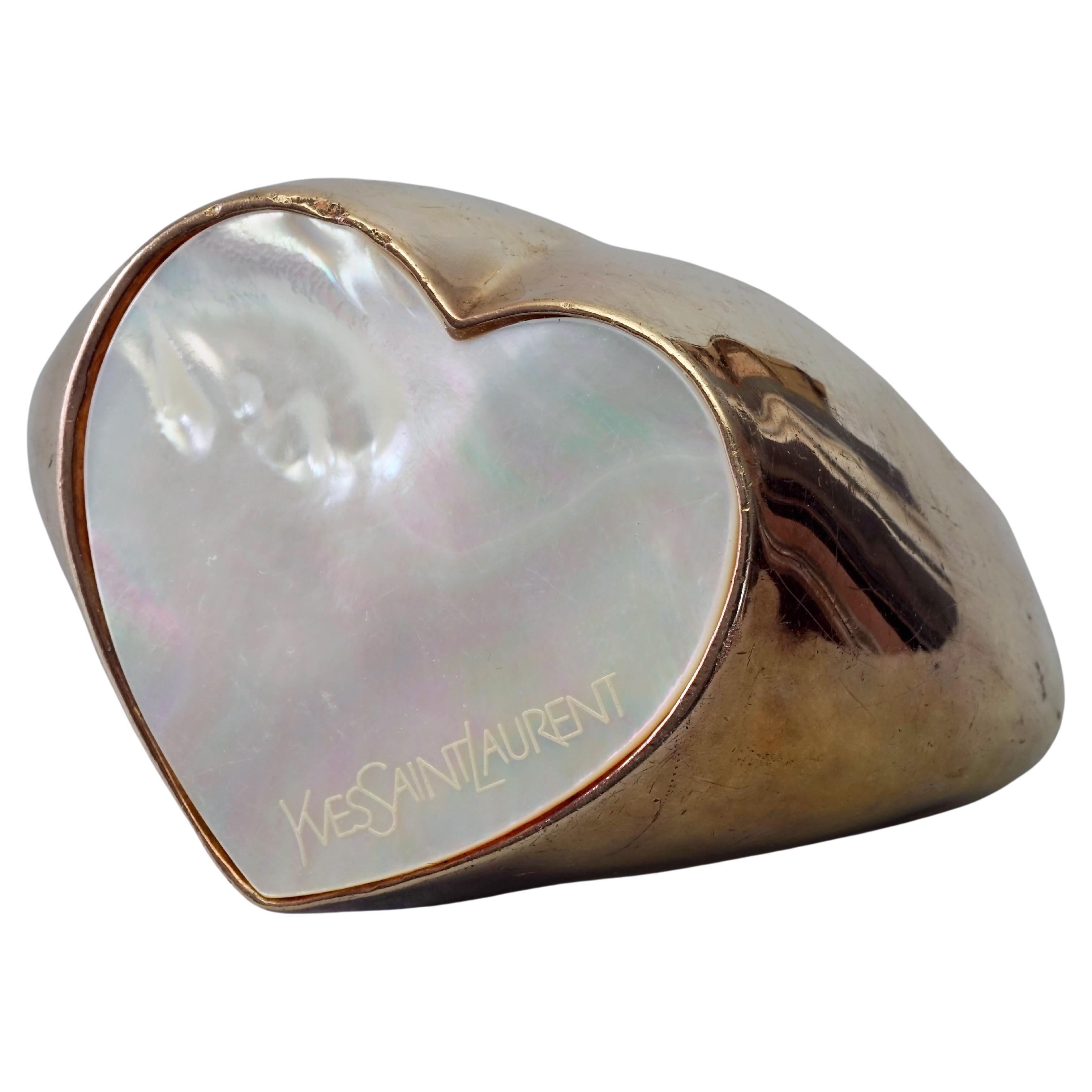 YVES SAINT LAURENT Mother of Pearl Heart Vermeil Sterling Silver Cuff Bracelet For Sale