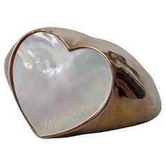 YVES SAINT LAURENT Mother of Pearl Heart Vermeil Sterling Silver Cuff Bracelet