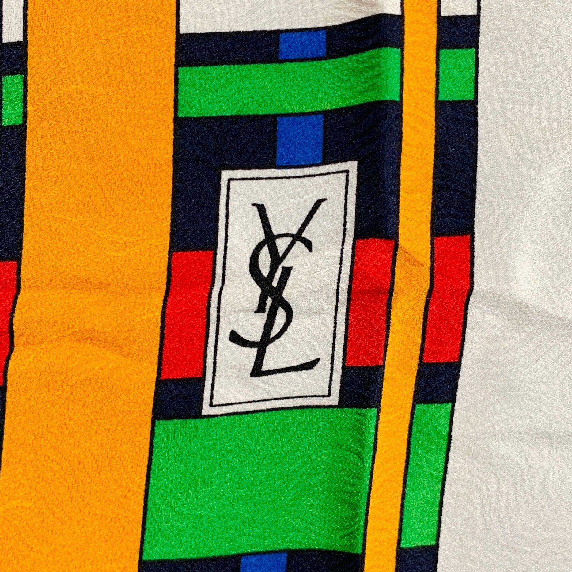 Vintage YVES SAINT LAURENT scarf
in a multi-color silk featuring a weave pattern, and hand rolled edges. Made in France.Good Pre-Owned Condition. 

Measurements: 
  34 inches  x 34 inches 
  
  
 
Reference No.: 129001
Category: Scarves
More
