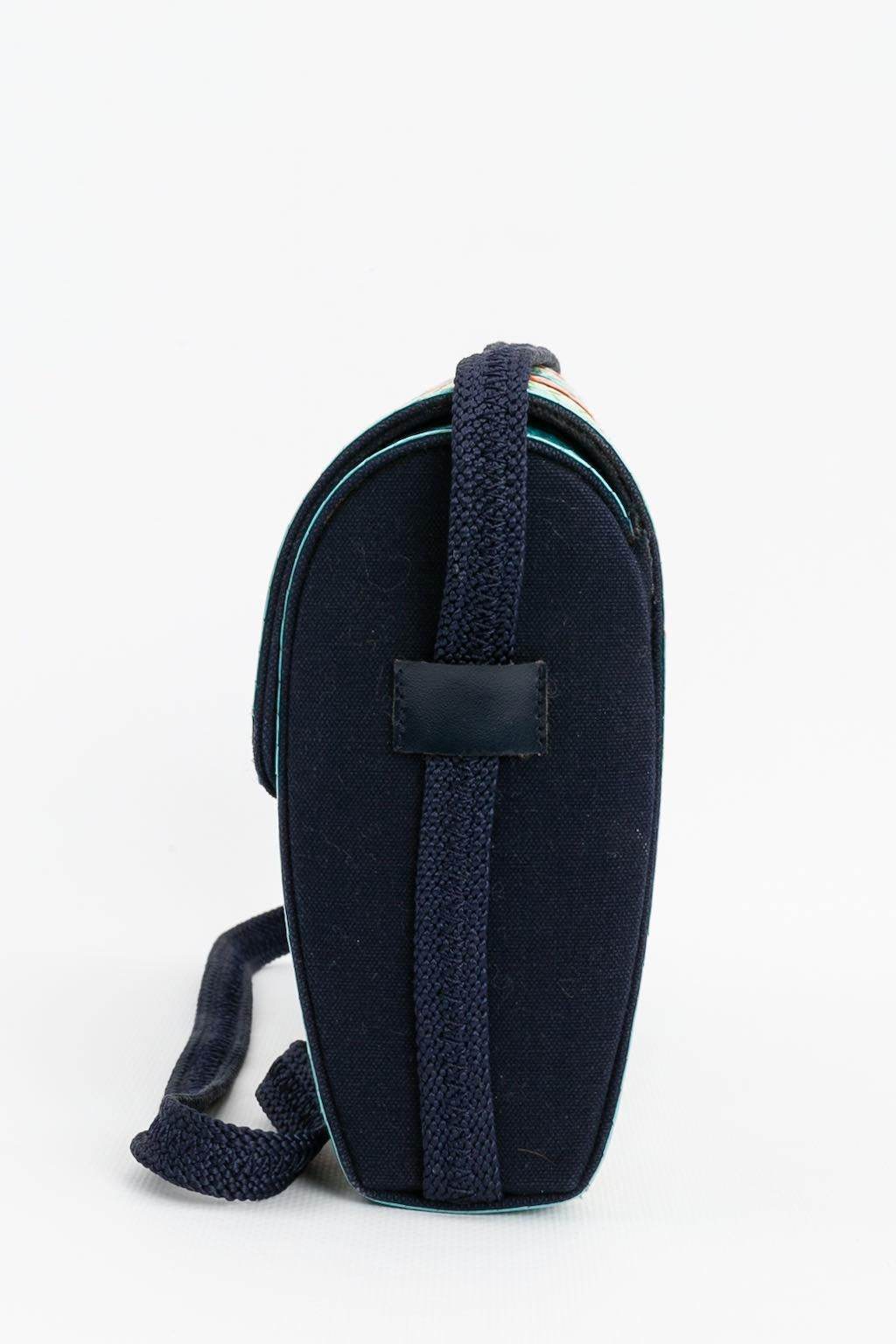 Black Yves Saint Laurent Multi-Color Raffia and Blue Canvas Bag For Sale