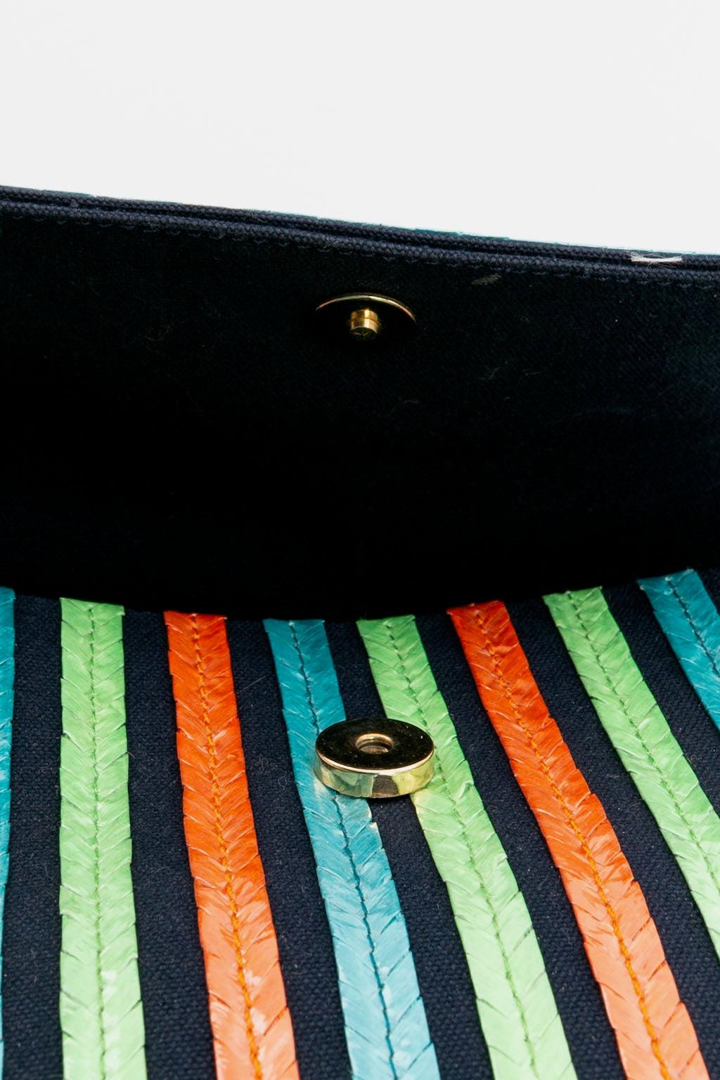 Yves Saint Laurent Multi-Color Raffia and Blue Canvas Bag For Sale 1