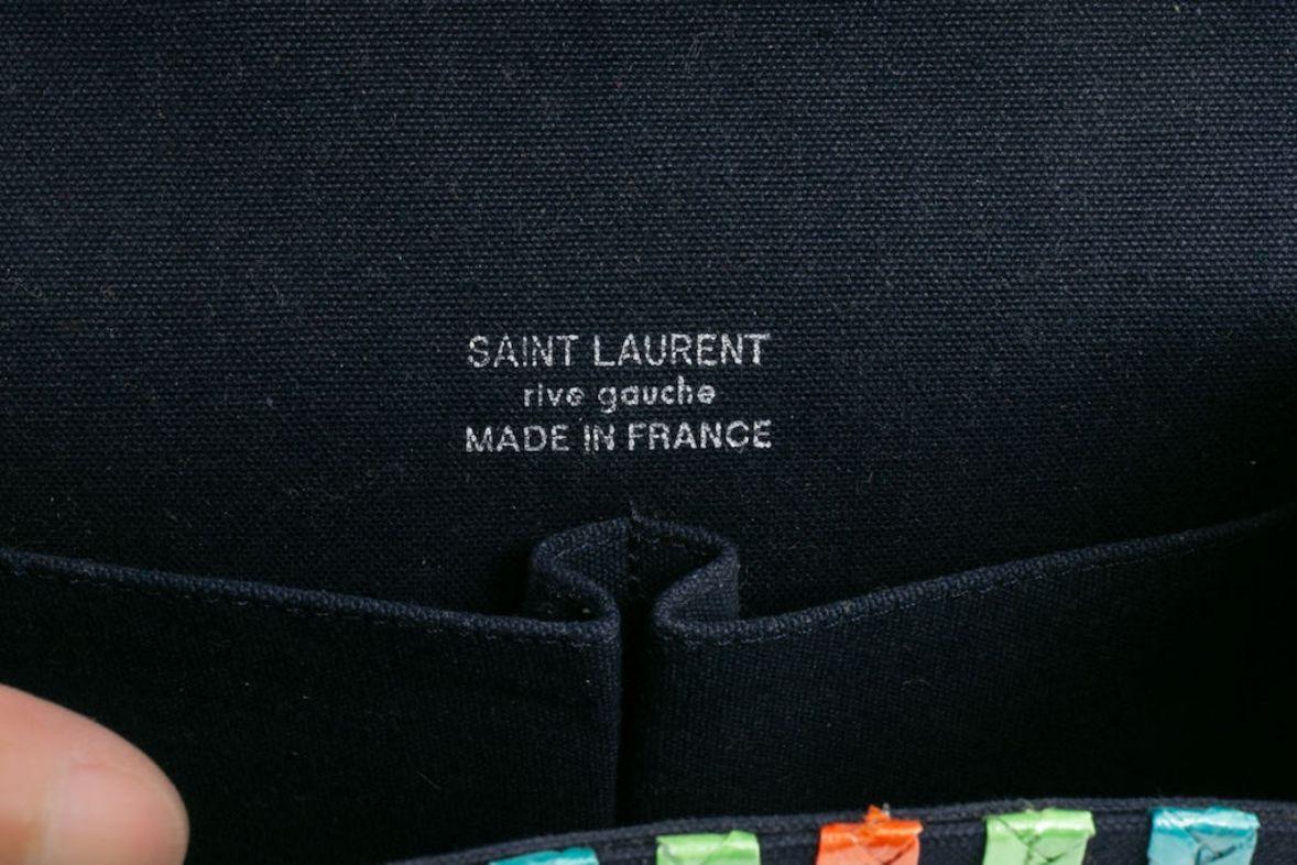 Yves Saint Laurent - Sac en raphia multicolore et toile bleue en vente 4
