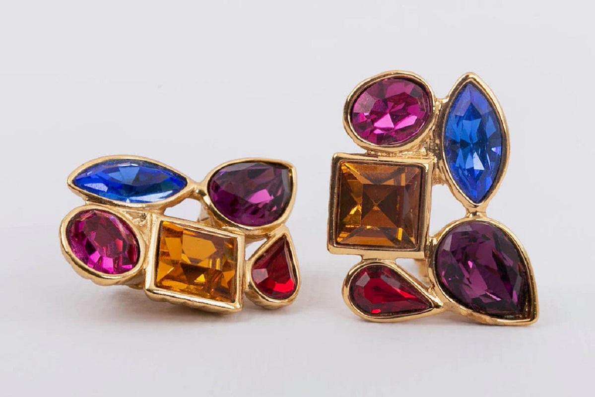 Yves Saint Laurent Multi-Color Rhinestone Earrings In Excellent Condition For Sale In SAINT-OUEN-SUR-SEINE, FR
