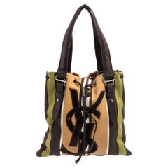 Yves Saint Laurent Multicolor Canvas & Velvet Drawstring Kahala Tote