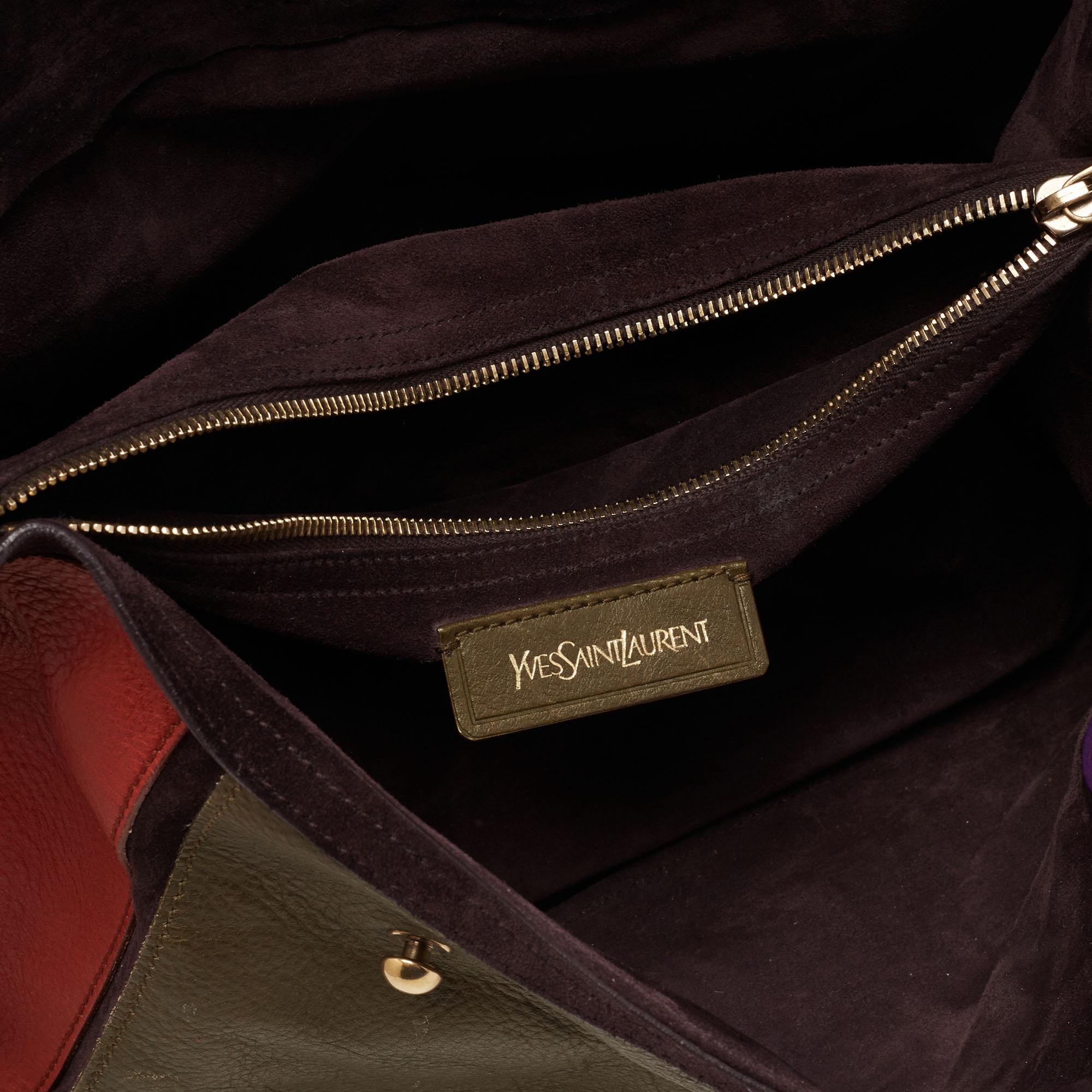 Yves Saint Laurent Multicolor Leather and Suede Muse Two Top Handle Bag In Good Condition In Dubai, Al Qouz 2