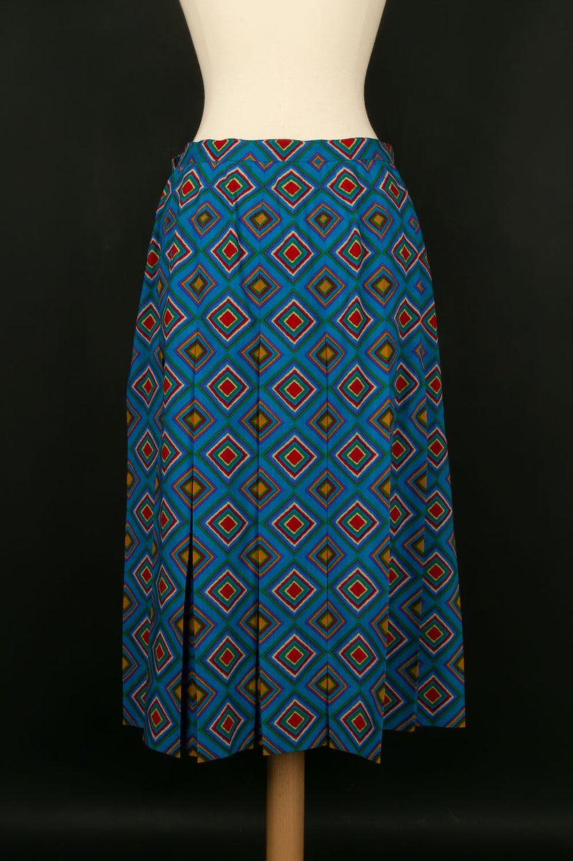 Blue Yves Saint Laurent Multicolor Patterns Skirt, Size 42FR For Sale