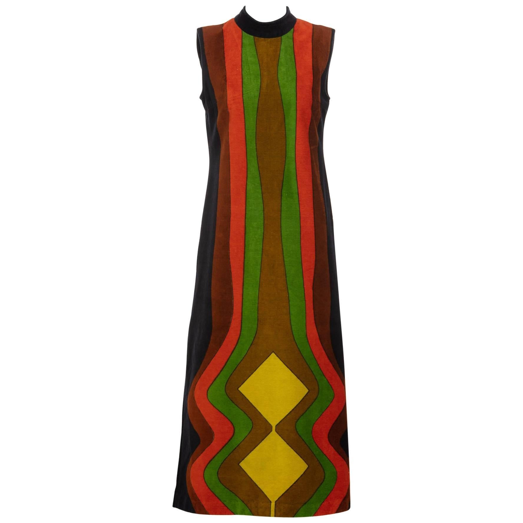 Yves Saint Laurent Multicolored Print Terry Cloth Caftan Dress, 1970s