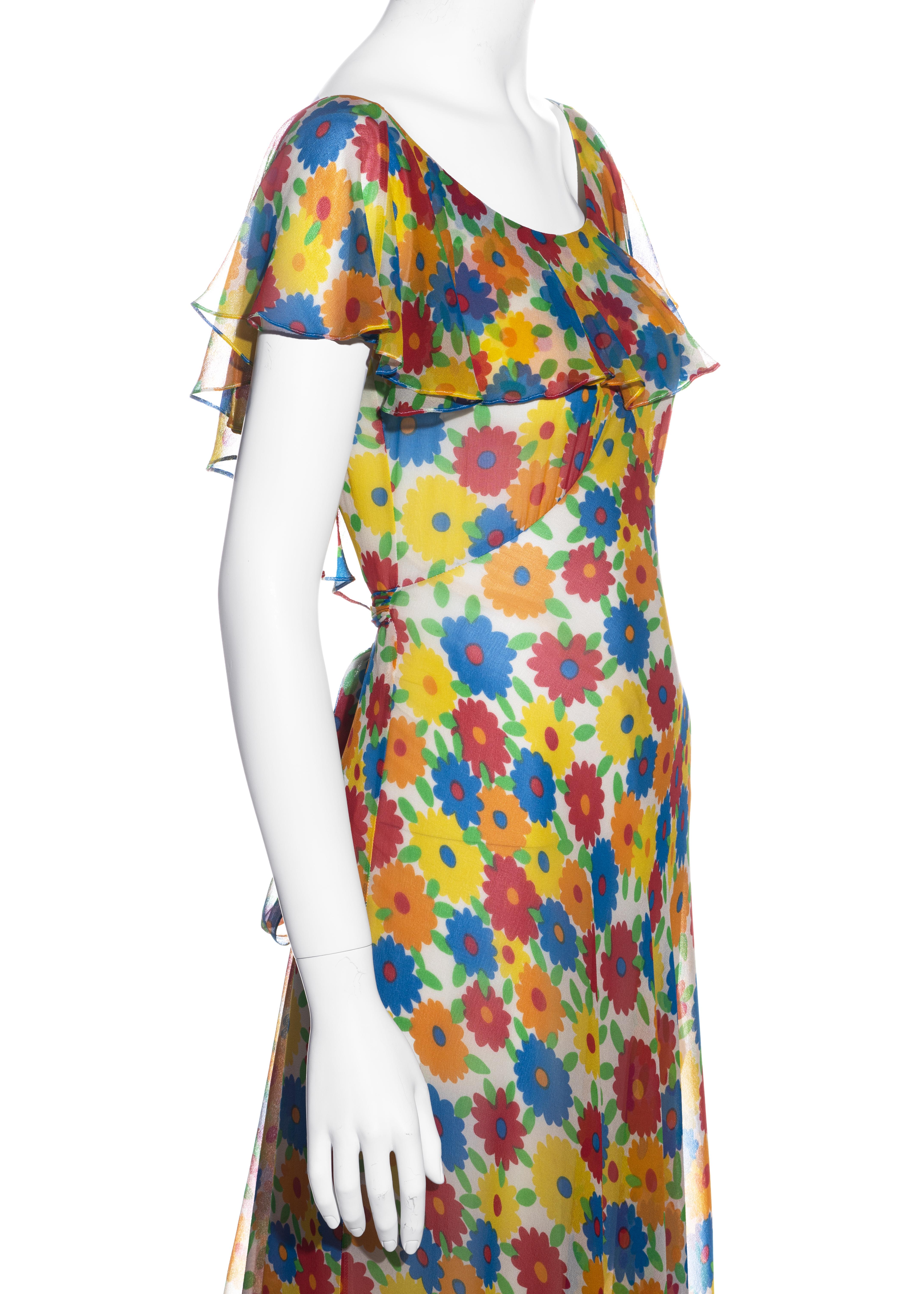 Brown Yves Saint Laurent multicoloured floral printed silk chiffon maxi dress, ss 1972