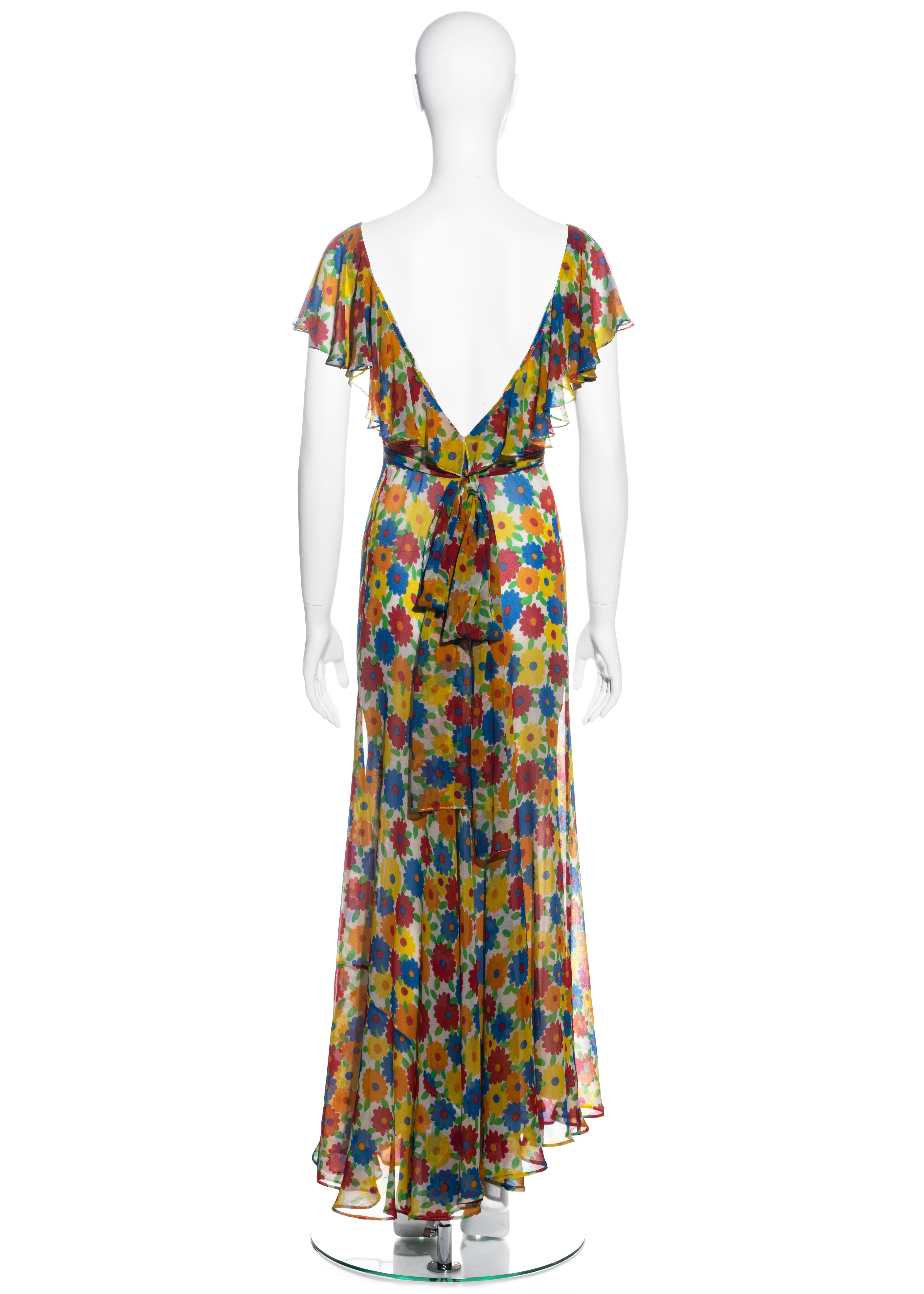 Yves Saint Laurent multicoloured floral printed silk chiffon maxi dress, ss 1972 In Good Condition In London, GB