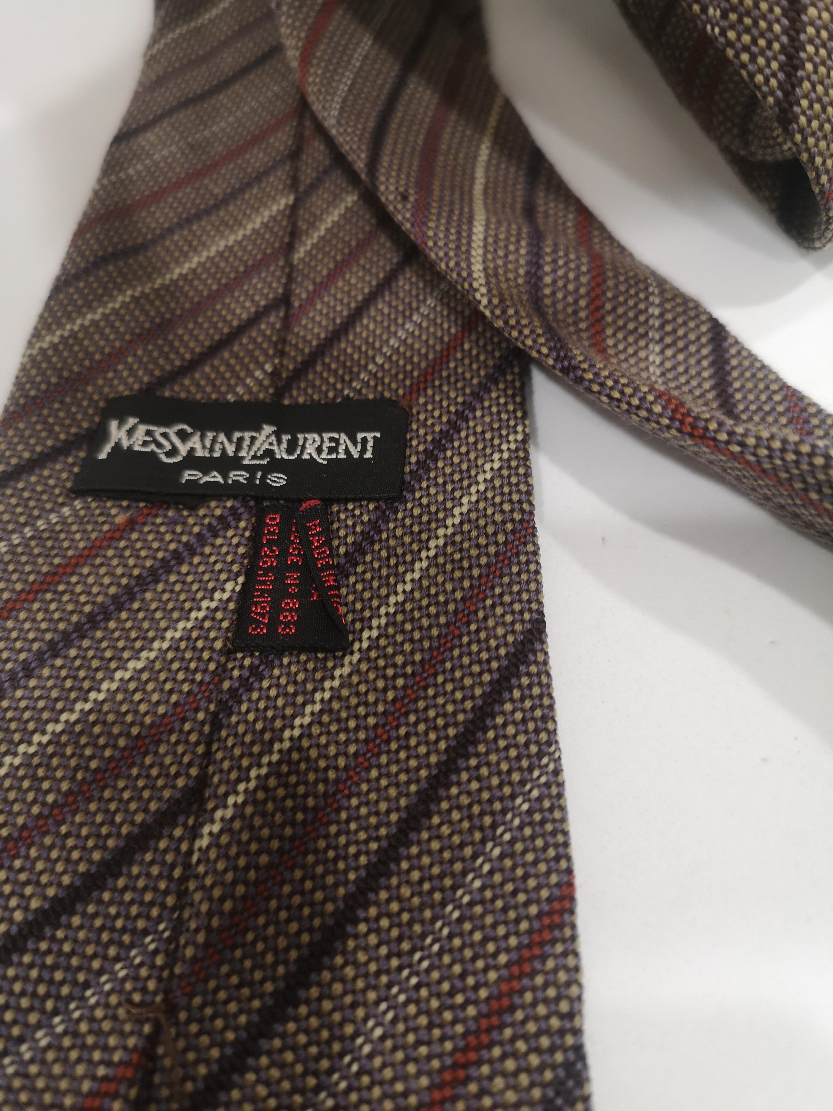 Brown Yves Saint Laurent multicoloured wool tie