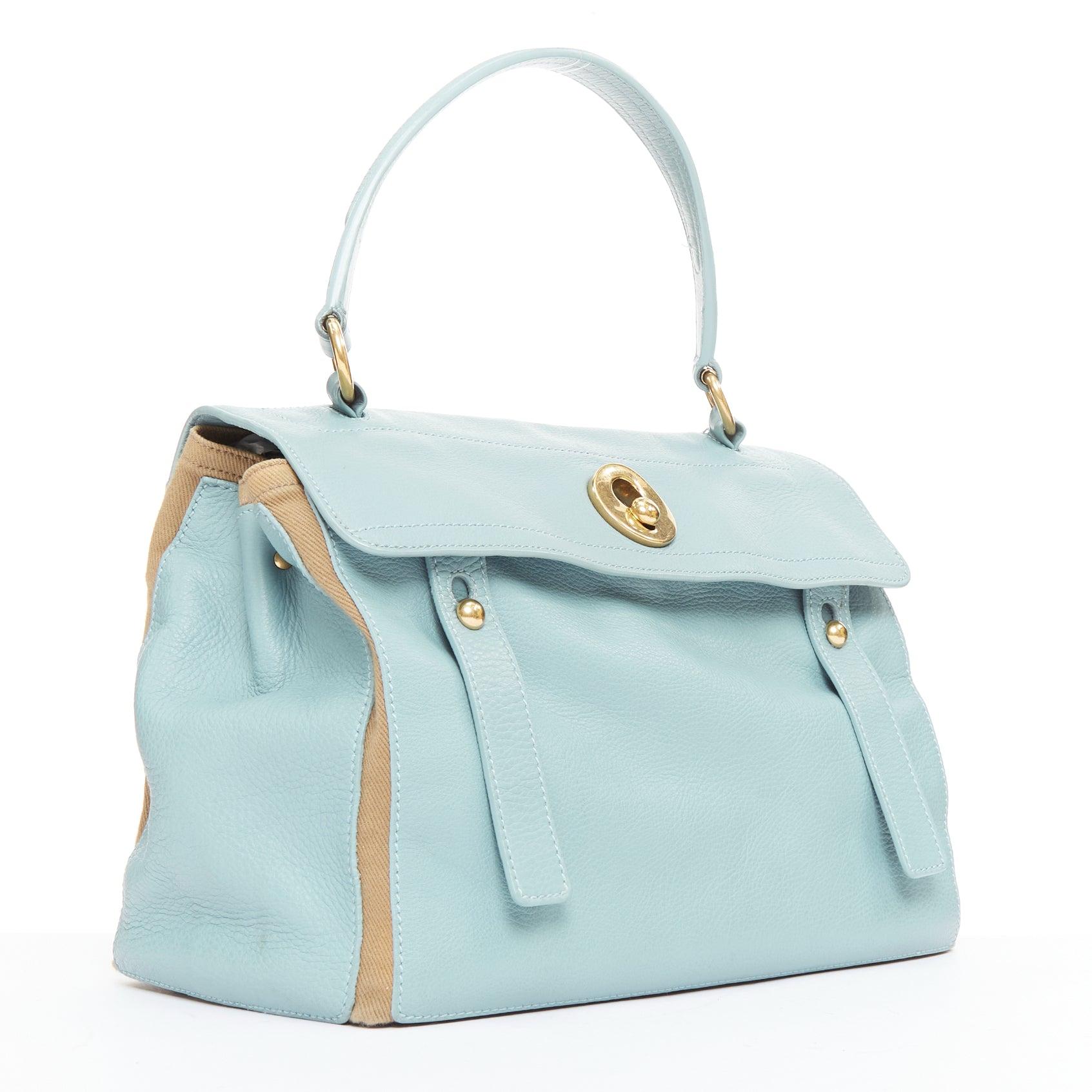 Blu YVES SAINT LAURENT Muse 2 glacier canvas trim gold hardware leather satchel bag in vendita