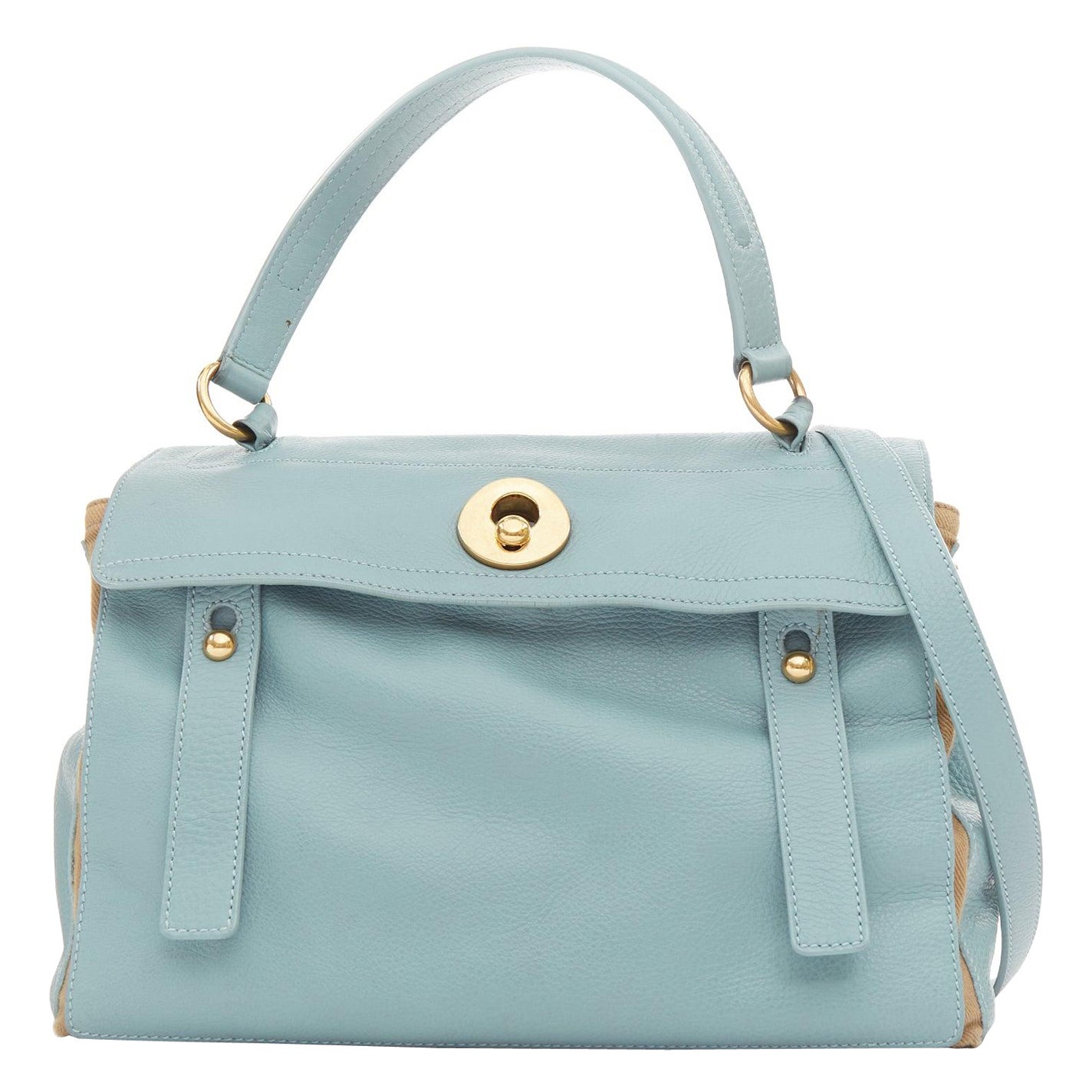 YVES SAINT LAURENT Muse 2 glacier canvas trim gold hardware leather satchel bag