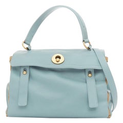 YVES SAINT LAURENT Muse 2 glacier canvas trim gold hardware leather satchel bag