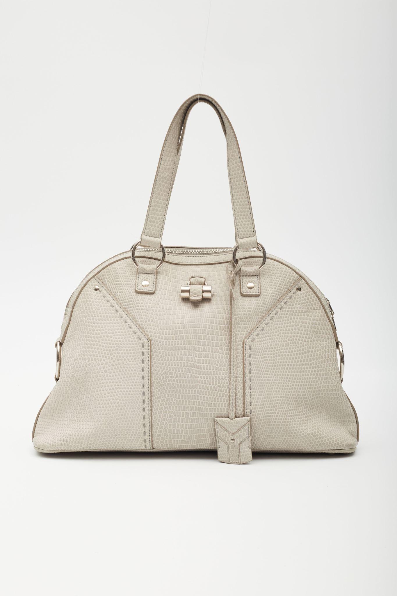 Yves Saint Laurent Muse Bag Lizzard Taupe In Good Condition In Montreal, Quebec