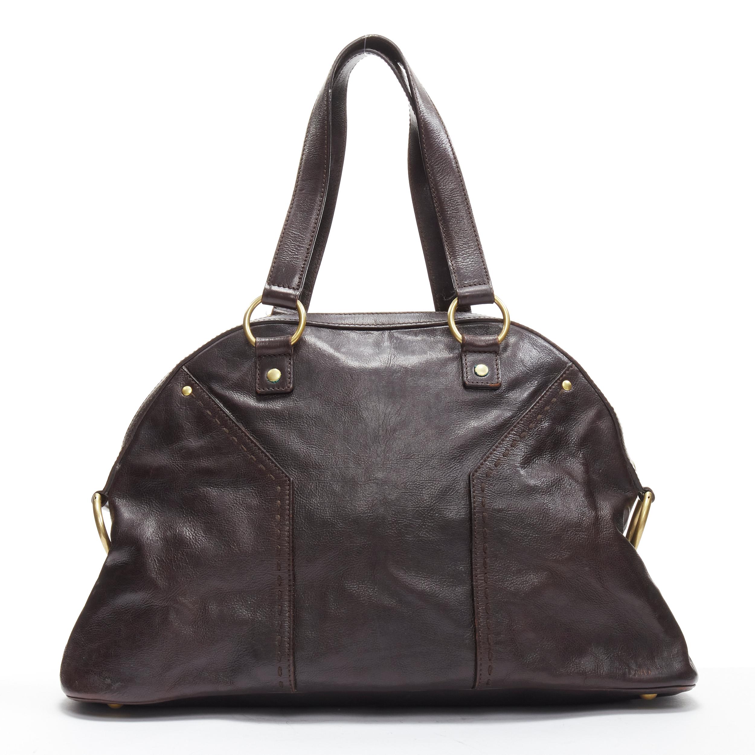 YVES SAINT LAURENT Muse Kate Moss YSL logo black leather top handle satchel bag 2