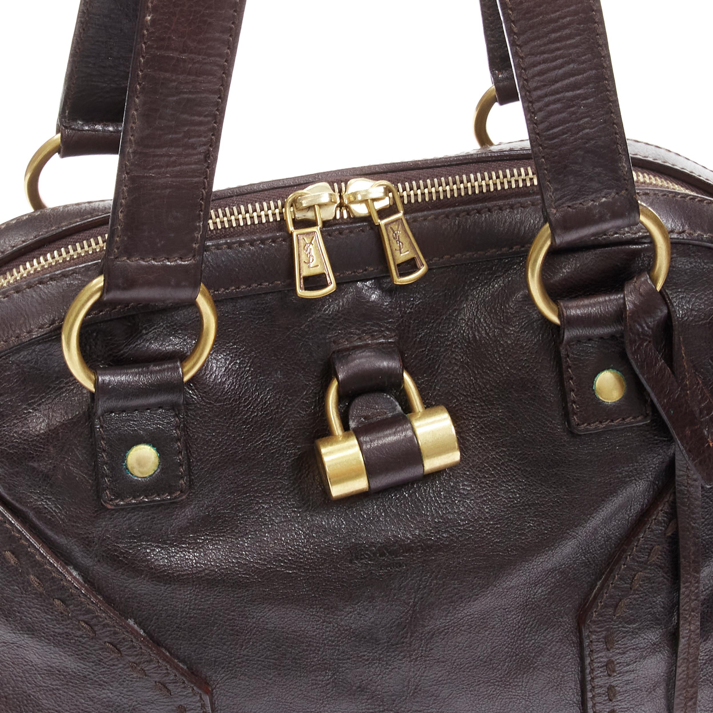 YVES SAINT LAURENT Muse Kate Moss YSL logo black leather top handle satchel bag 4