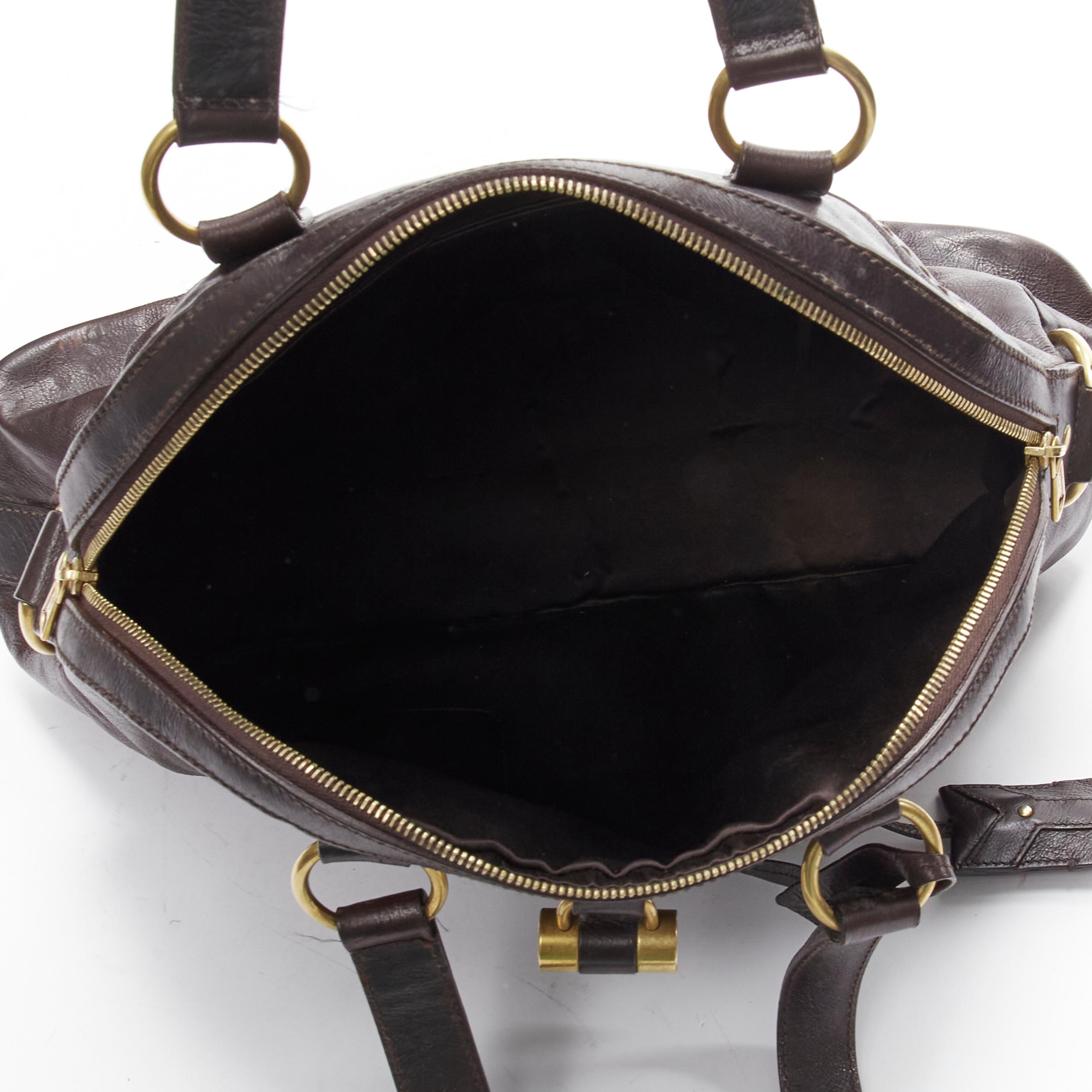 YVES SAINT LAURENT Muse Kate Moss YSL logo black leather top handle satchel bag 6