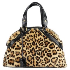 Yves Saint Laurent Muse - Borsa a tracolla grande in pelliccia con stampa leopardo