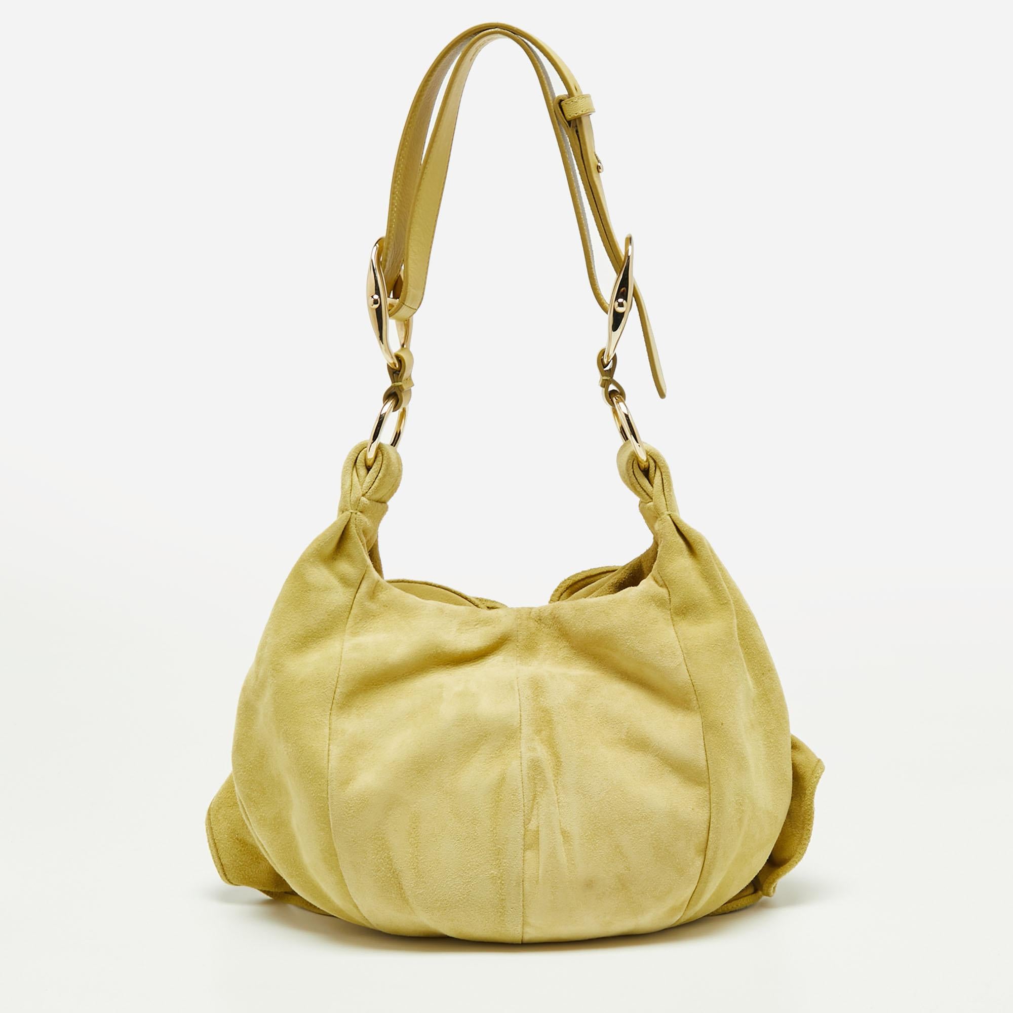 Yves Saint Laurent Mustard Yellow Suede Petal Nadja Hobo at 1stDibs