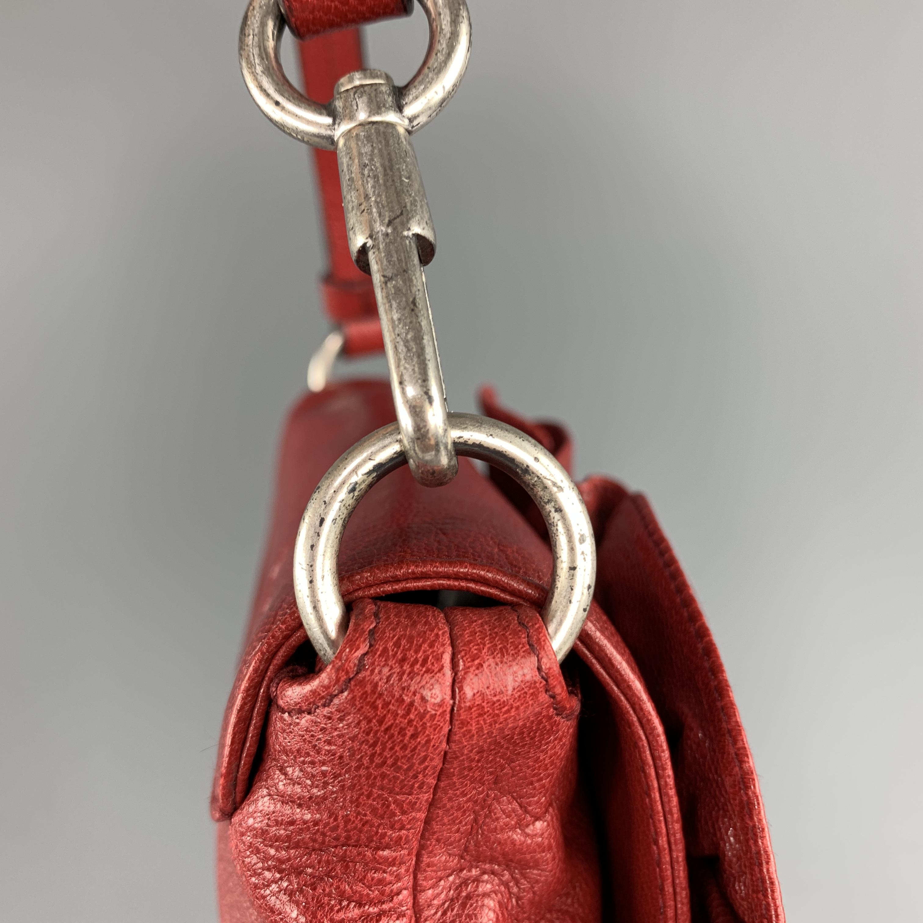 YVES SAINT LAURENT Nadla Red Leather Ruched Wristlet Handbag 6