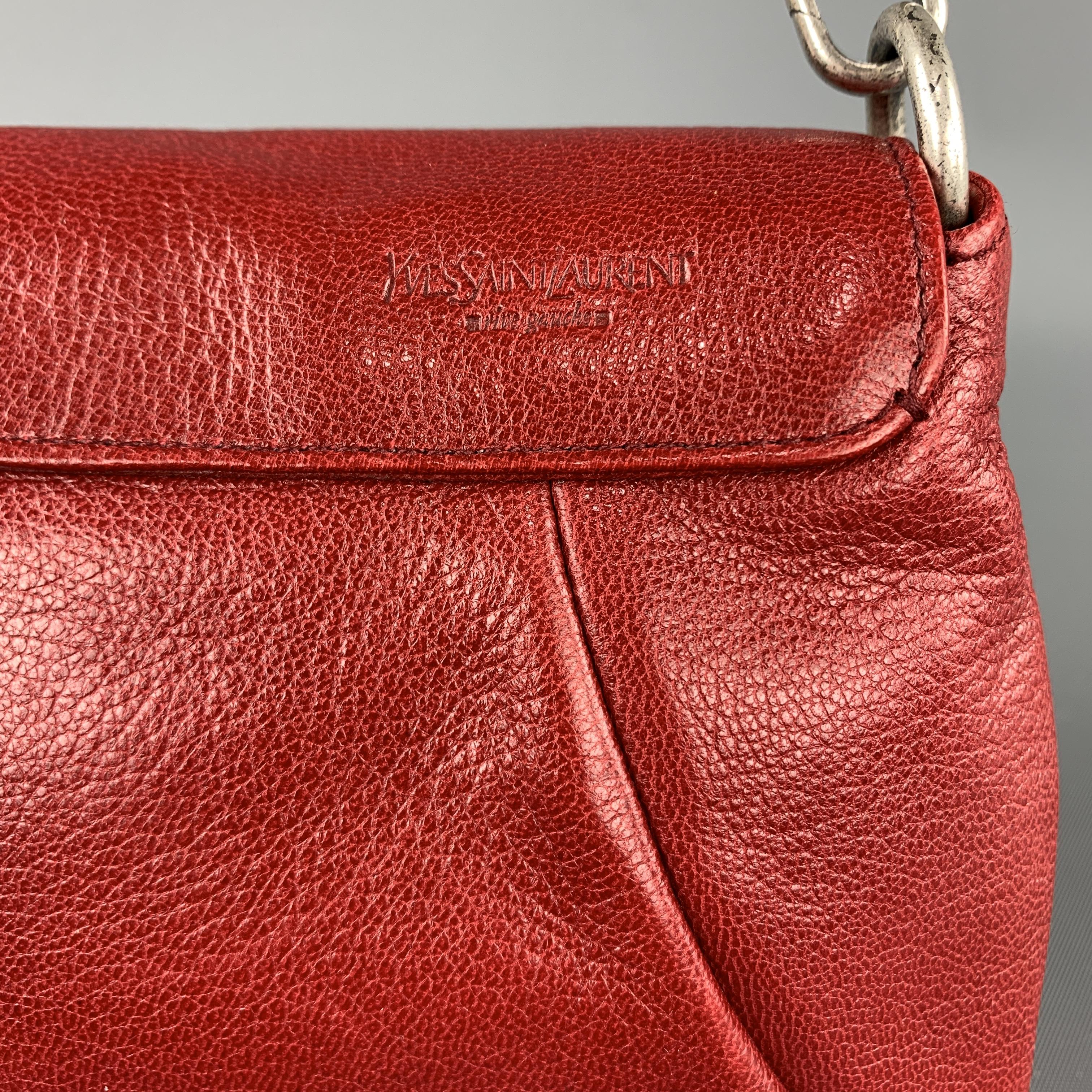 YVES SAINT LAURENT Nadla Red Leather Ruched Wristlet Handbag In Excellent Condition In San Francisco, CA