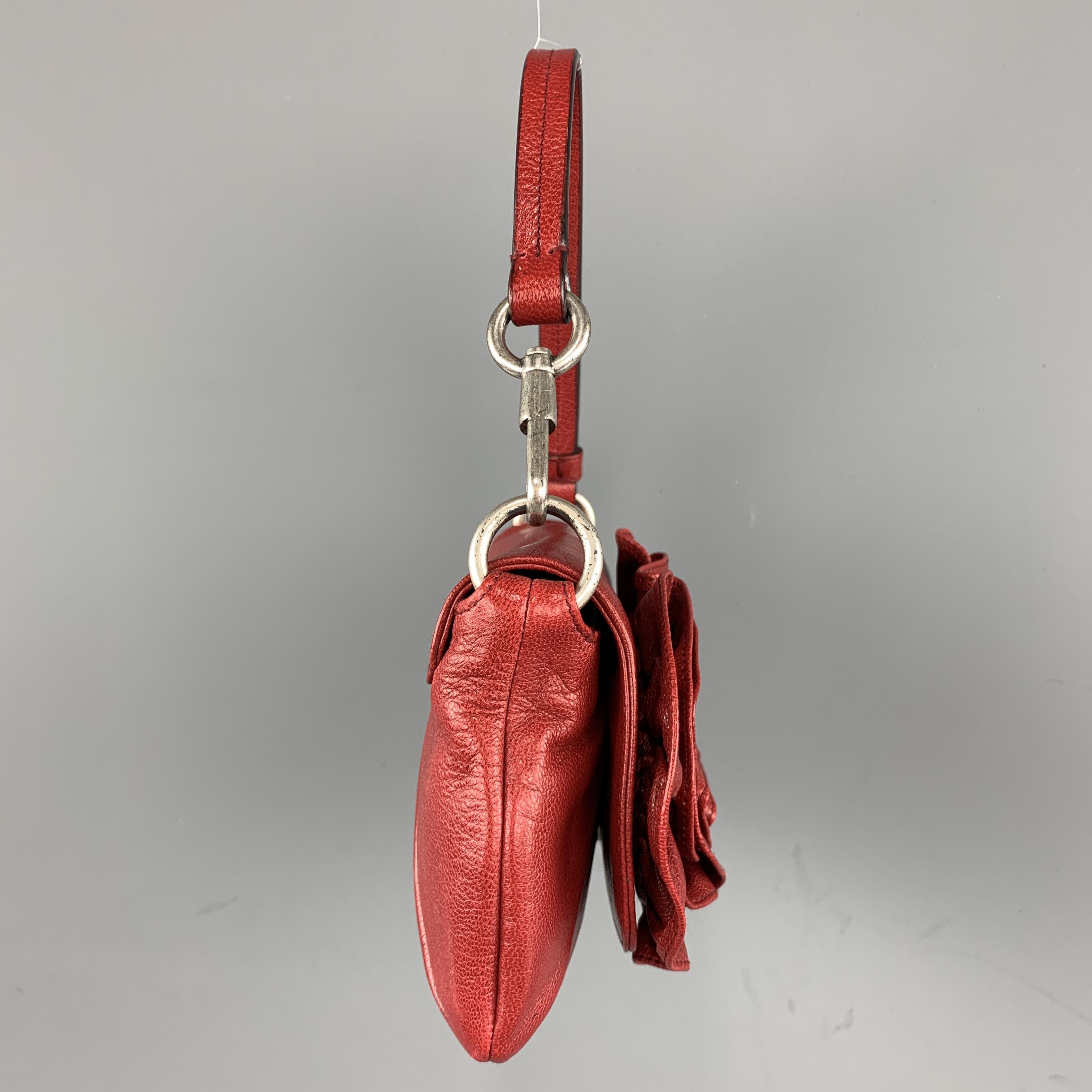 Women's YVES SAINT LAURENT Nadla Red Leather Ruched Wristlet Handbag