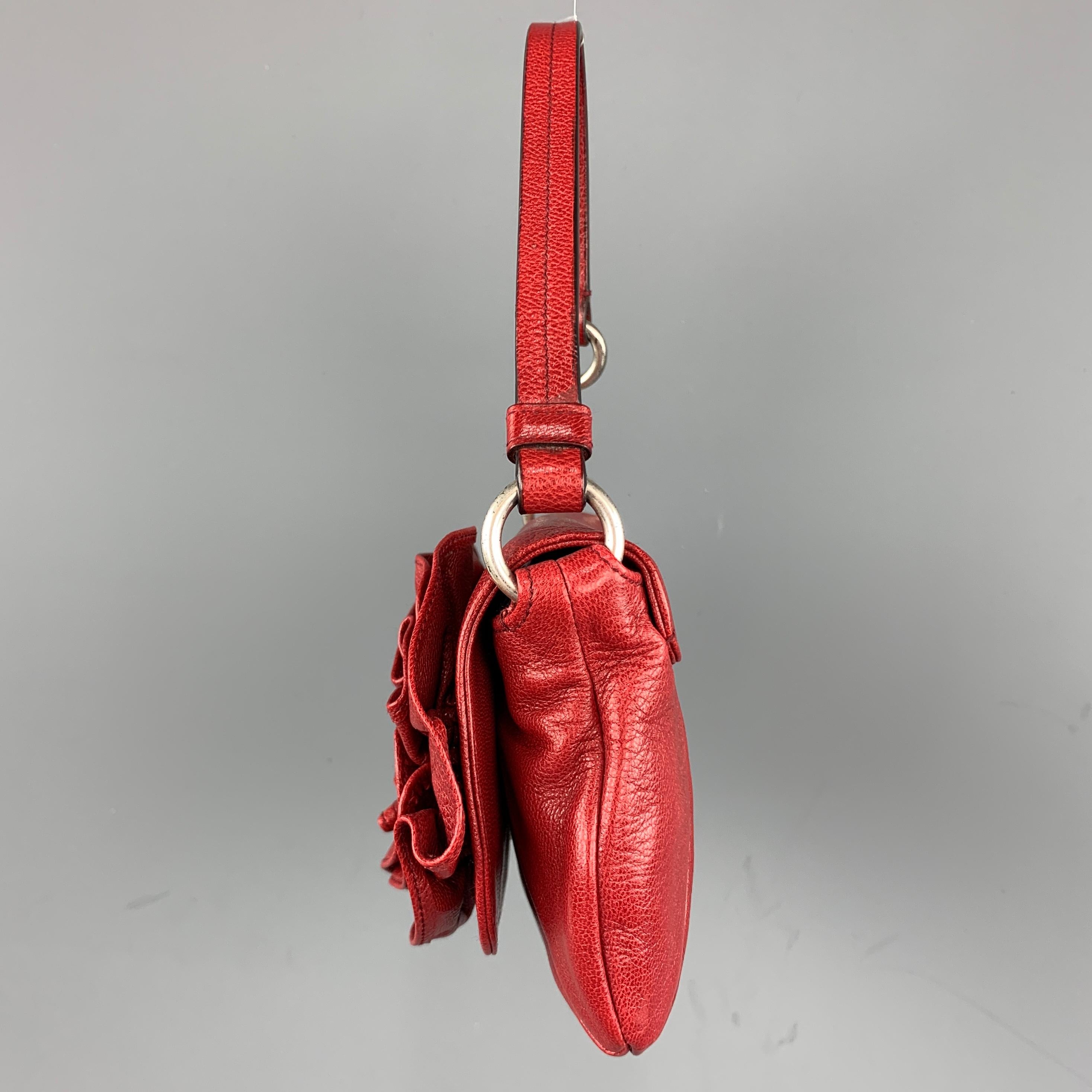 YVES SAINT LAURENT Nadla Red Leather Ruched Wristlet Handbag 1