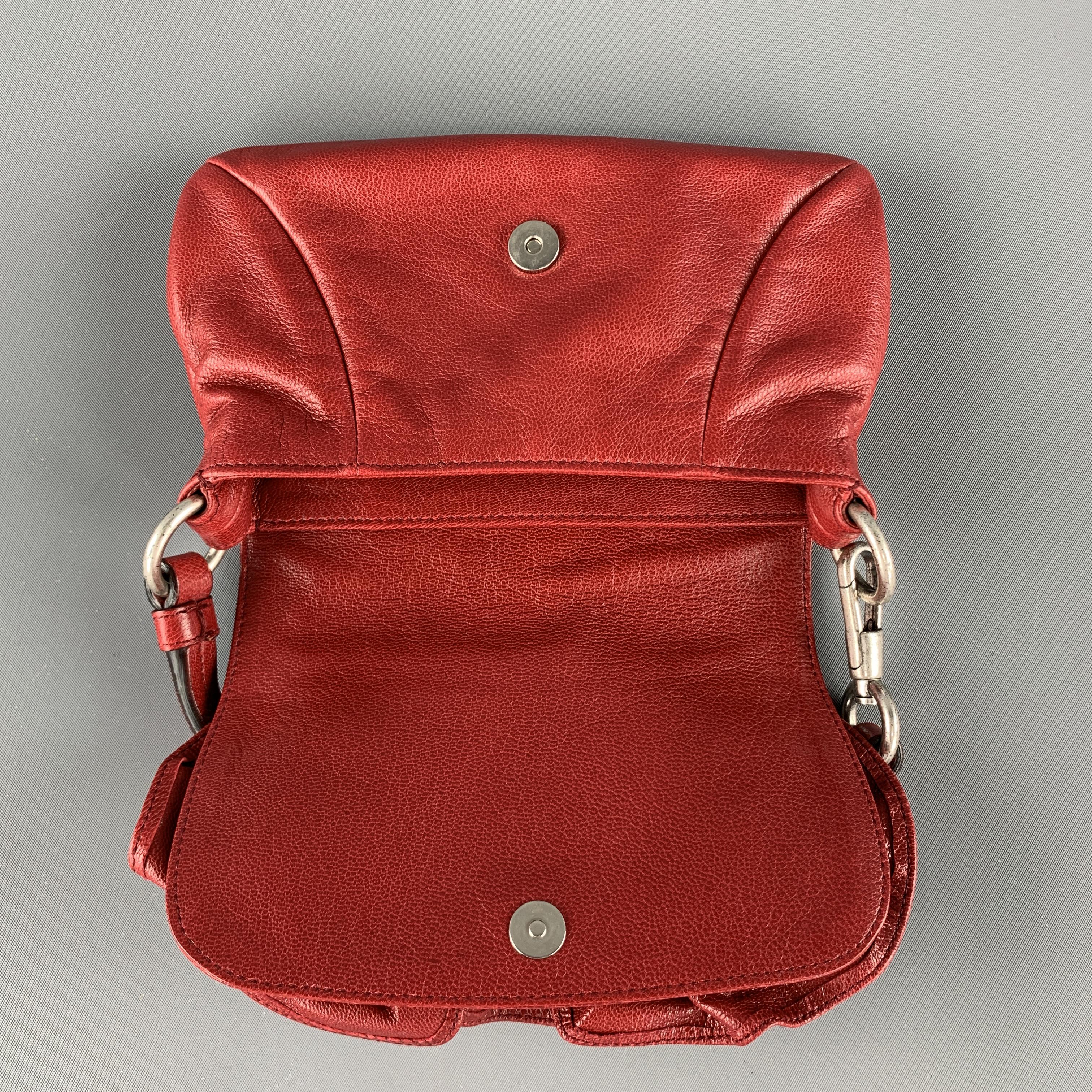 YVES SAINT LAURENT Nadla Red Leather Ruched Wristlet Handbag 2