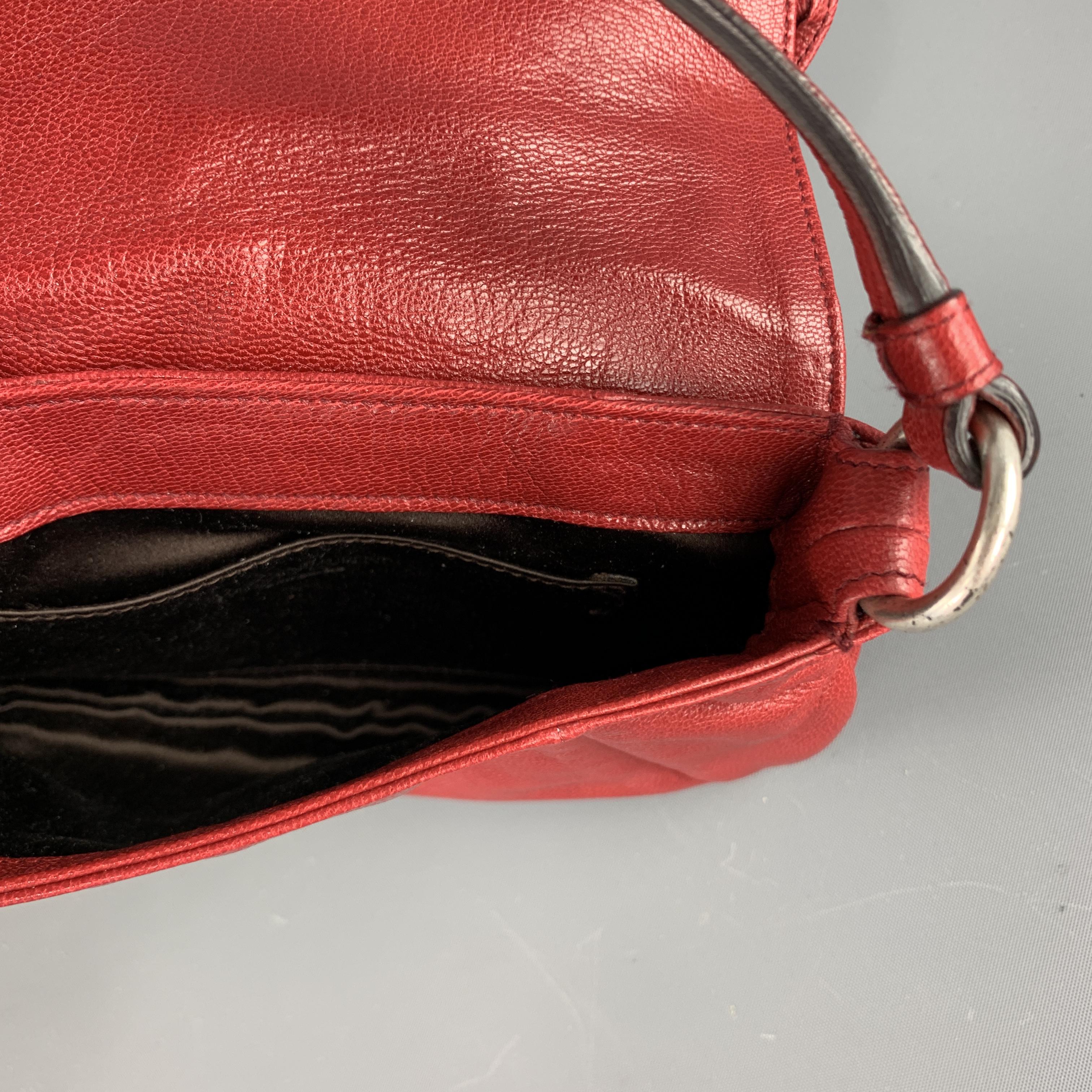 YVES SAINT LAURENT Nadla Red Leather Ruched Wristlet Handbag 3