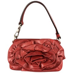 YVES SAINT LAURENT Nadla Red Leather Ruched Wristlet Handbag